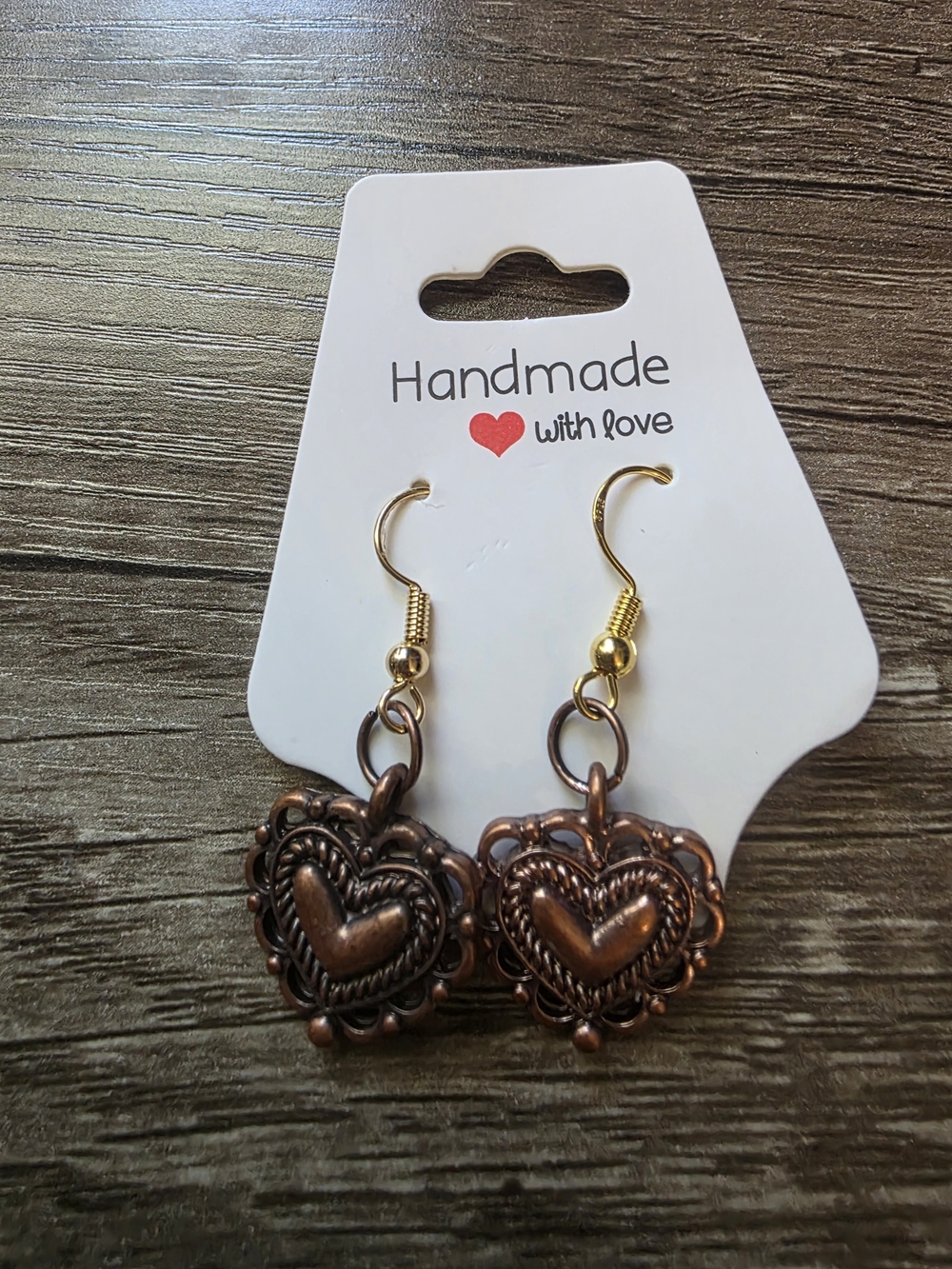 Styleandstone Handcrafted Bronze Heart Dangle Earrings